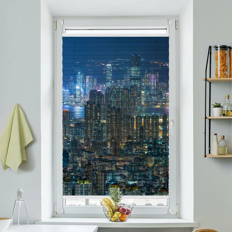 Wabenplissee Motiv "Hong Konk Skyline Nacht"
