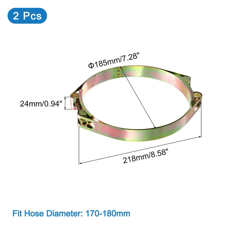 2Pcs T-Bolt Hose Clamps, 170-180mm/6.69"-7.09" ID Range, Carbon Steel