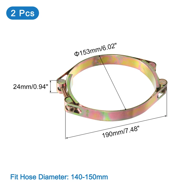 2Pcs T-Bolt Hose Clamps, 140-150mm/5.51"-5.91" ID Range, Carbon Steel