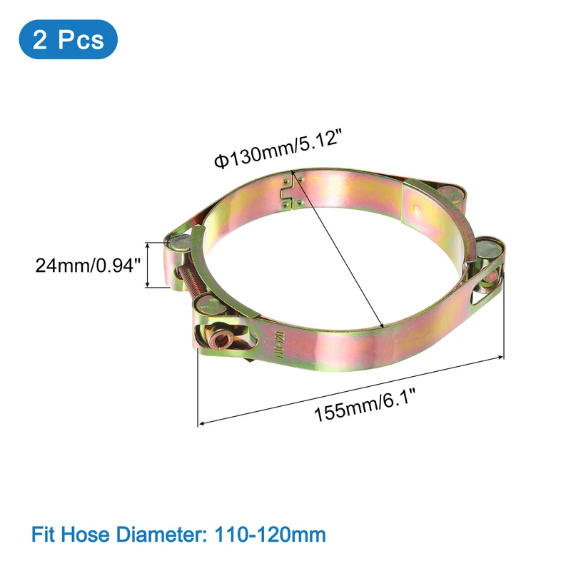 2Pcs T-Bolt Hose Clamps, 110-120mm/4.33"-4.72" ID Range, Carbon Steel