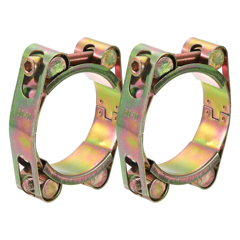 2Pcs T-Bolt Hose Clamps, 60-70mm/2.36"-2.76" ID Range, Carbon Steel