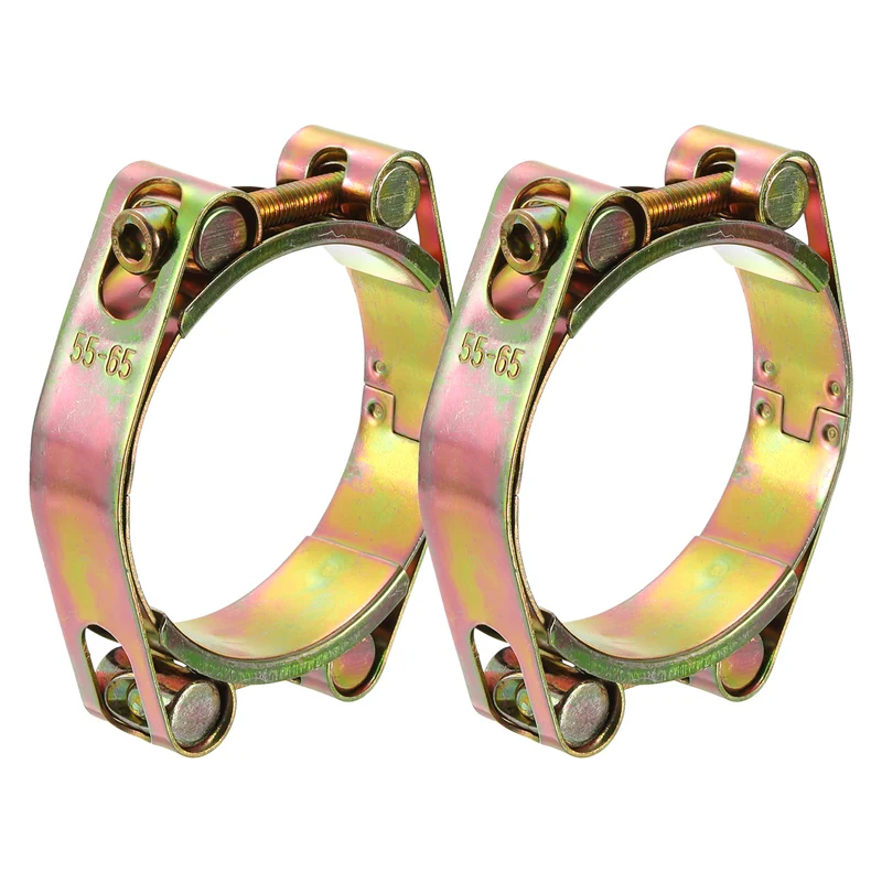 2Pcs T-Bolt Hose Clamps, 55-65mm/2.17"-2.56" ID Range, Carbon Steel