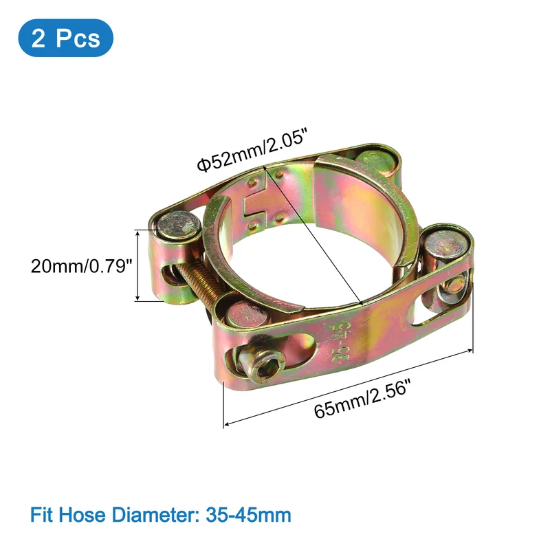 2Pcs T-Bolt Hose Clamps, 35-45mm/1.38"-1.77" ID Range, Carbon Steel