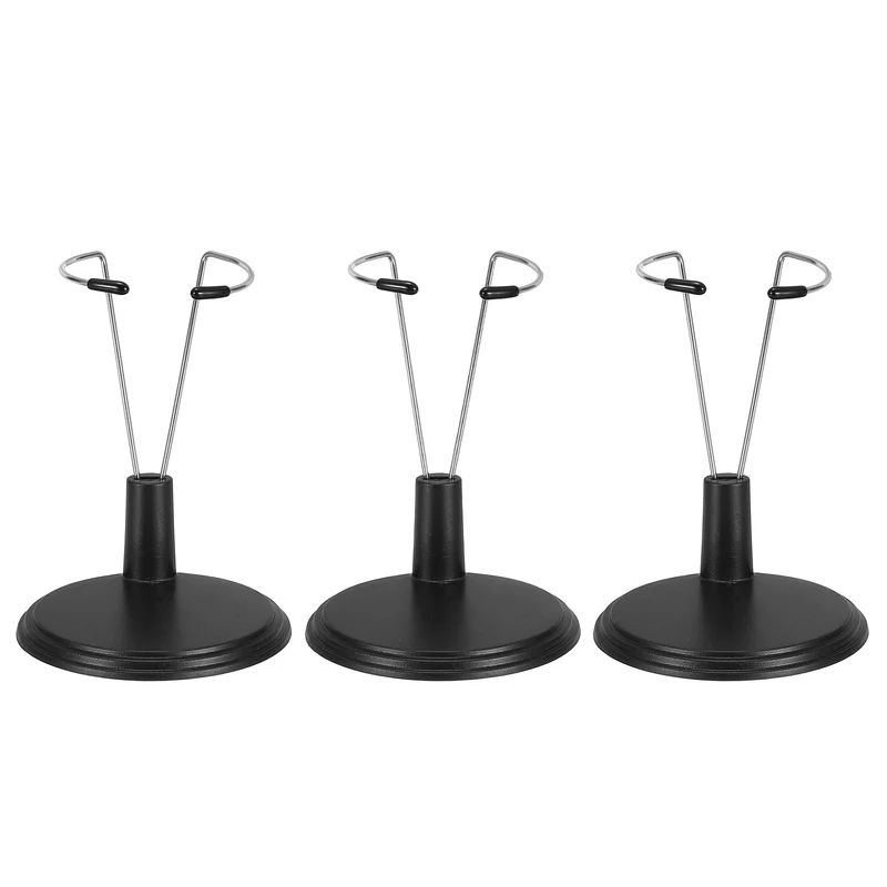 Fits 6 Inch Plush Doll Adjustable Doll Stand Waist 1"(Black, 3pcs)