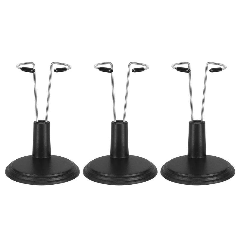 Fits 4 Inch Plush Doll Adjustable Doll Stand Waist 1"(Black, 3pcs)