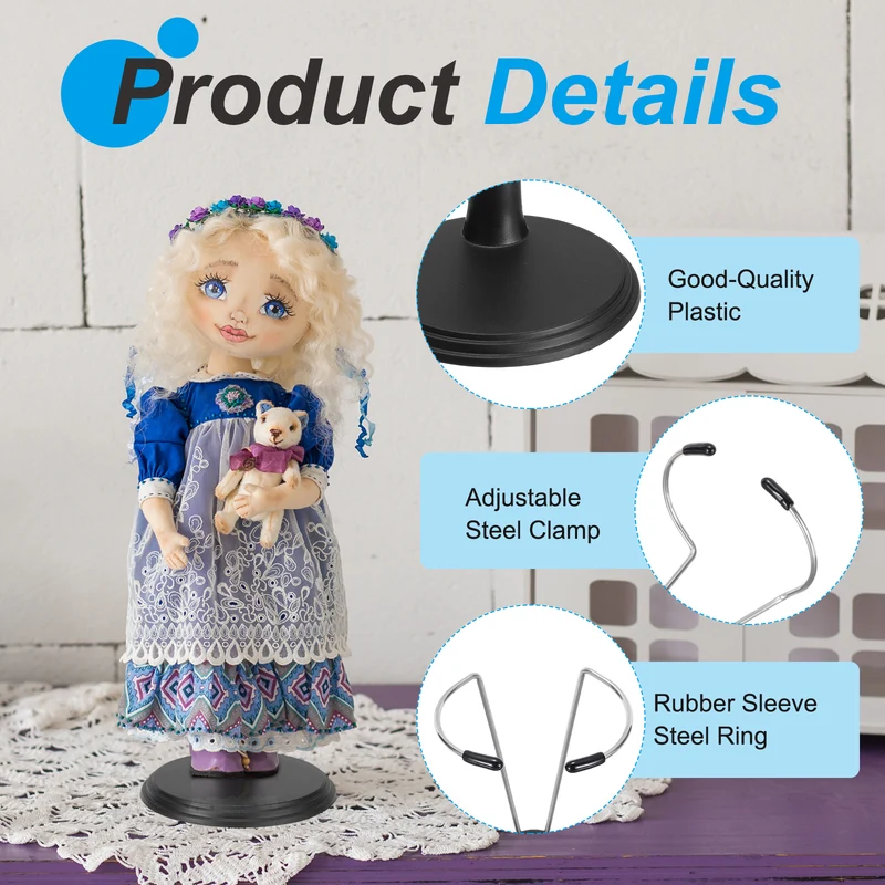 Fits 14 Inch Doll Adjustable Doll Stand Waist 2" - 2.2"(Black, 3pcs)