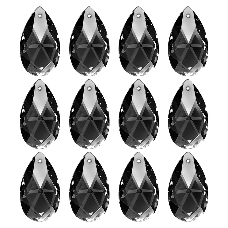 12 x K9 Crystal Pendants Teardrop Beads 28mm Chandelier Black