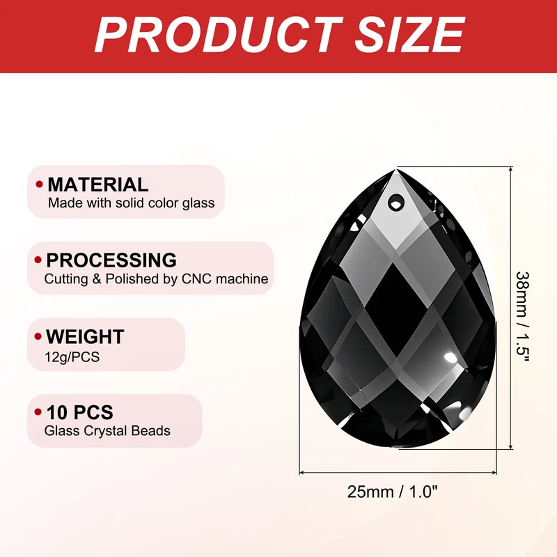 10 x K9 Teardrop Beads 38mm Grid Beads, Black