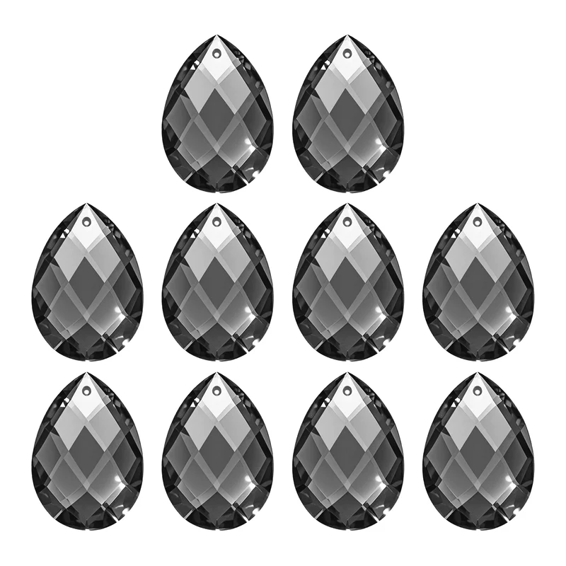 K9 Teardrop Beads, 10 Pack 38mm Grid Beads, Clear Black