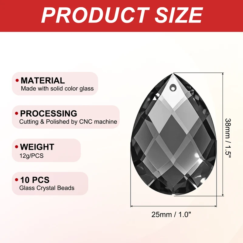 K9 Teardrop Beads, 10 Pack 38mm Grid Beads, Clear Black