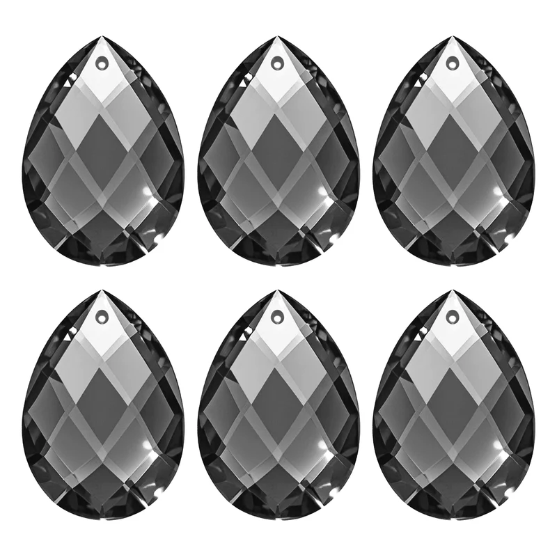 K9 Teardrop Beads, 6 Pack 38mm Grid Beads, Clear Black