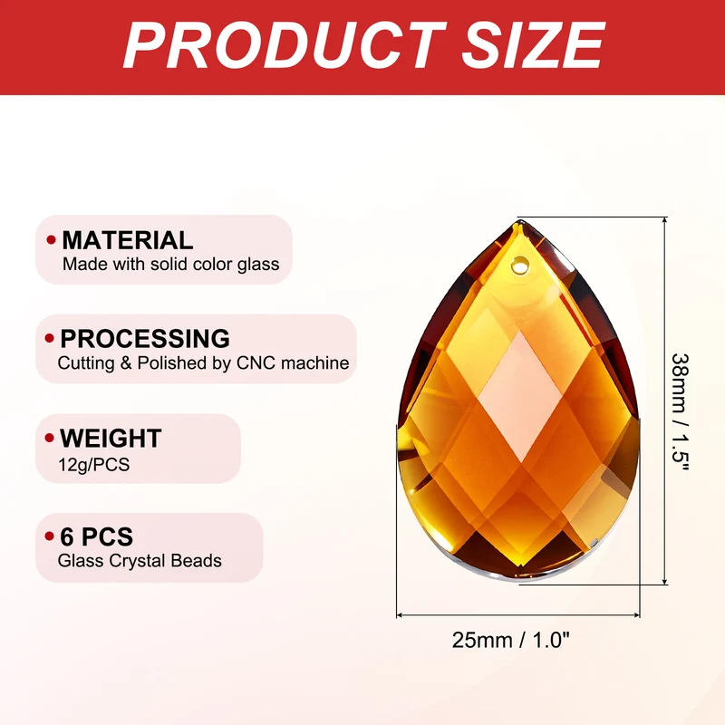 K9 Teardrop Beads, 6 Pack 38mm Grid Beads, Amber