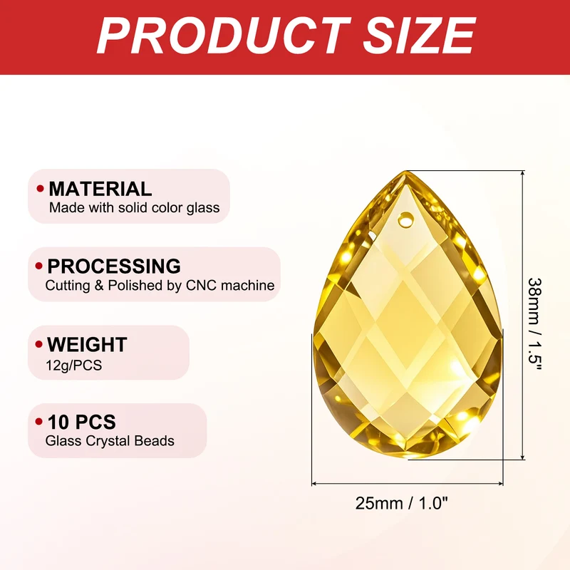 K9 Teardrop Beads, 10 Pack 38mm Grid Beads, Golden Yellow