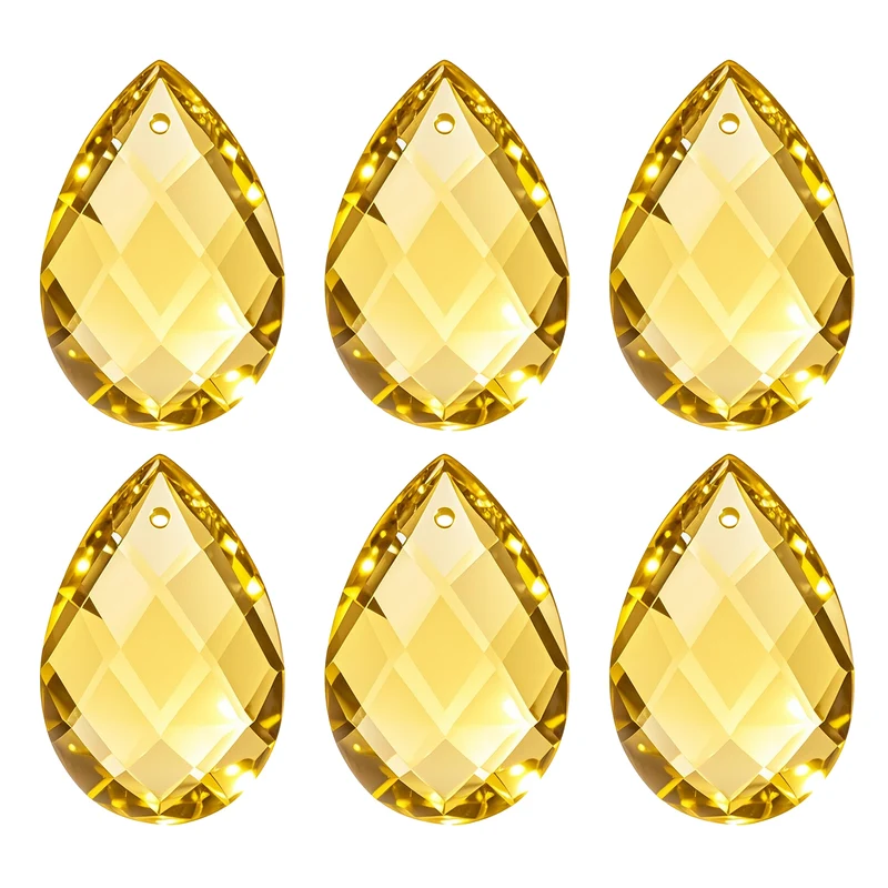 K9 Teardrop Beads, 6 Pack 38mm Grid Beads, Golden Yellow