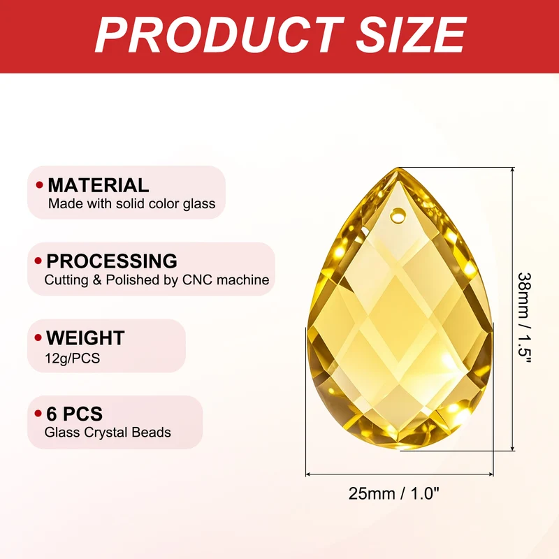 K9 Teardrop Beads, 6 Pack 38mm Grid Beads, Golden Yellow
