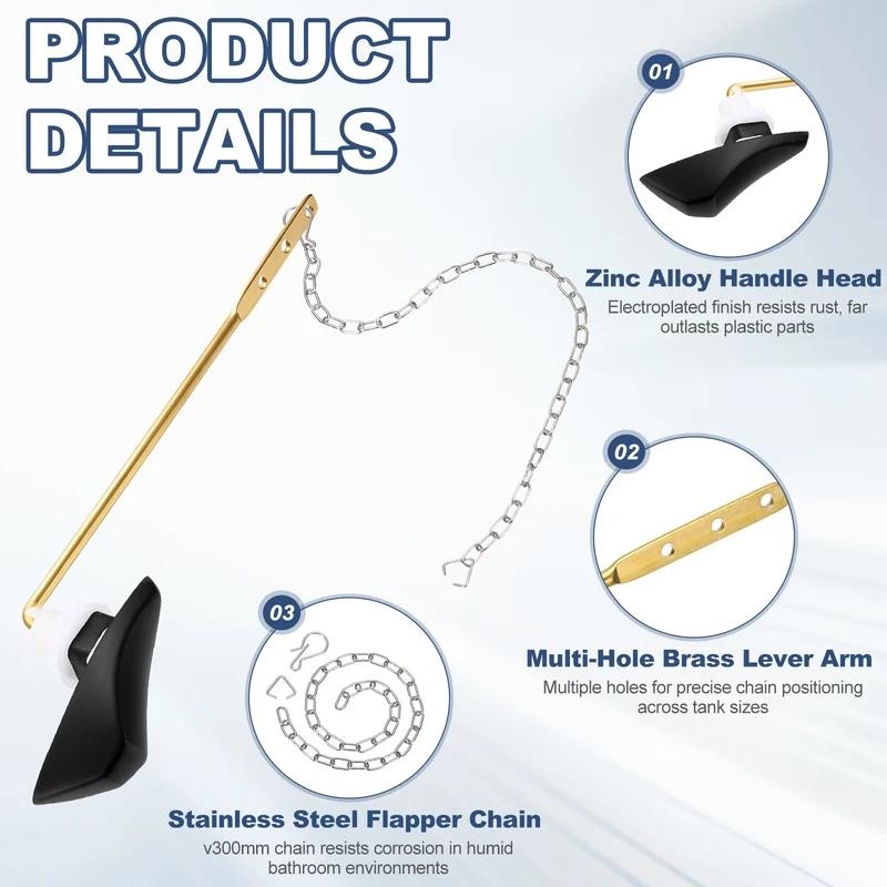 Toilet Handle Replacement Kit Front Mount, 205mm Lever, Matte Black