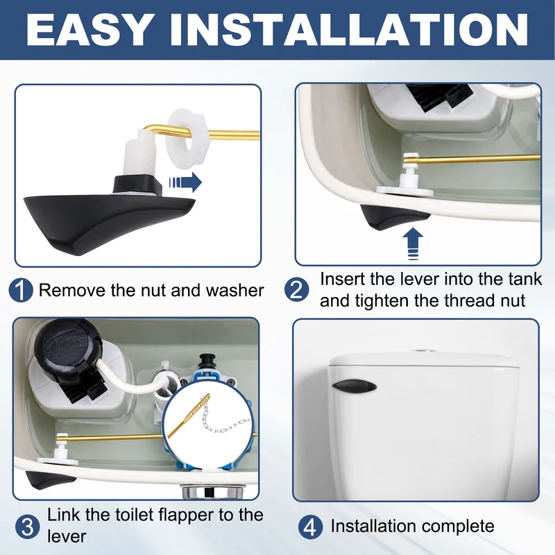 Toilet Handle Replacement Kit Front Mount, 205mm Lever, Matte Black