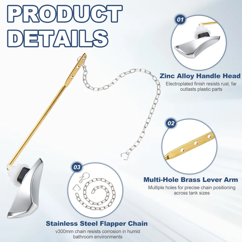 Toilet Handle Replacement Kit Front Mount, 205mm Lever, Silver