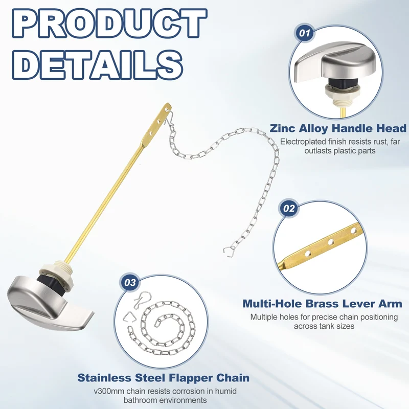 2Pcs Toilet Handle Replacement Kit Side Mount, 205mm Lever, Brushed Nickel