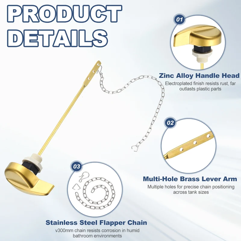 2Pcs Toilet Handle Replacement Kit Side Mount, 205mm Lever, Brushed Gold