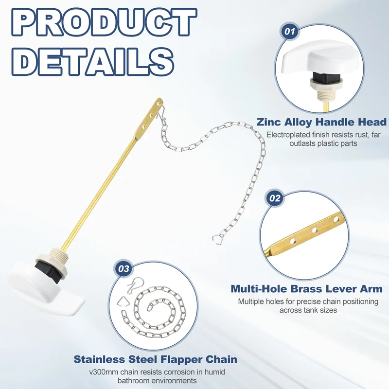 2Pcs Toilet Handle Replacement Kit Side Mount, 205mm Lever, White
