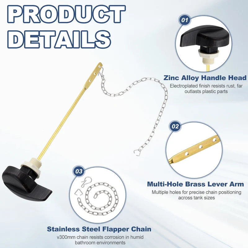 2Pcs Toilet Handle Replacement Kit Side Mount, 205mm Lever, Black Bronze