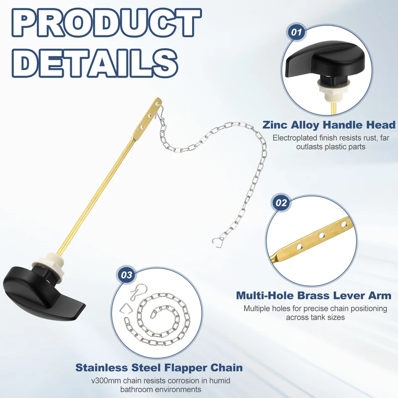 2Pcs Toilet Handle Replacement Kit Side Mount, 205mm Lever, Matte Black