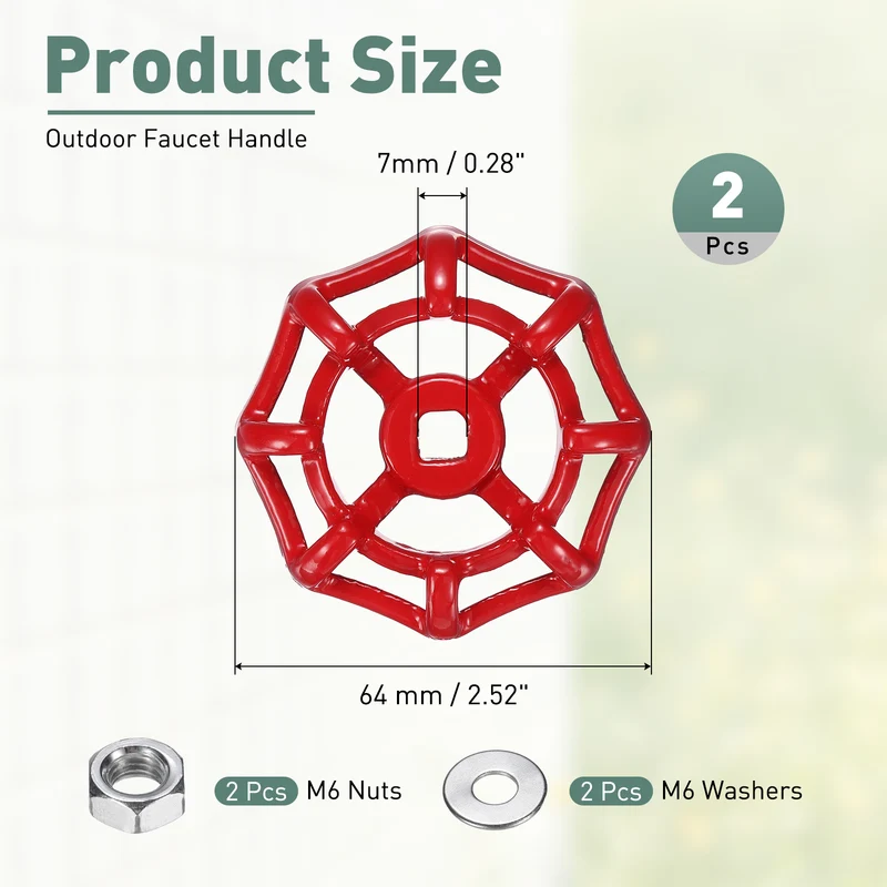 2 Set Outdoor Faucet Handle, 7x7mm Spigot Handle, Red