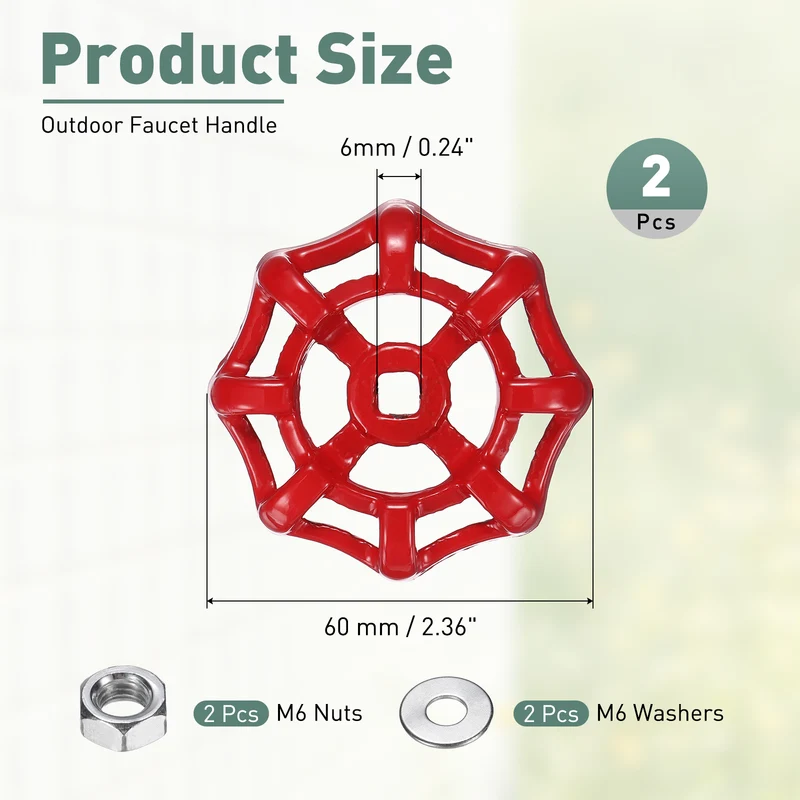 2 Set Outdoor Faucet Handle, 6x6mm Spigot Handle, Red