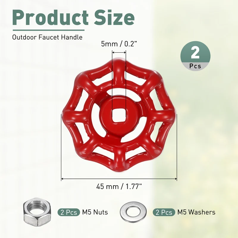 2 Set Outdoor Faucet Handle, 5x5mm Spigot Handle, Red