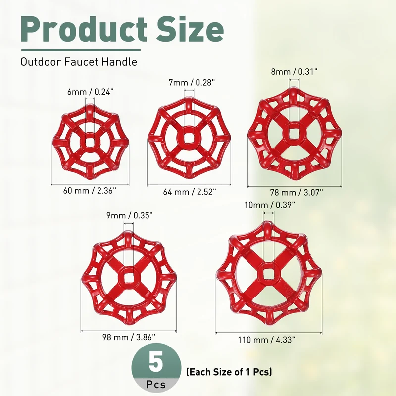 1 Set Outdoor Faucet Handle, 10x10/9x9/8x8/7x7/6x6mm Spigot Handle, Red