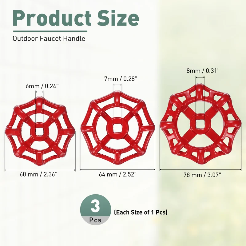 1 Set Outdoor Faucet Handle, 8x8/7x7/6x6mm Spigot Handle, Red