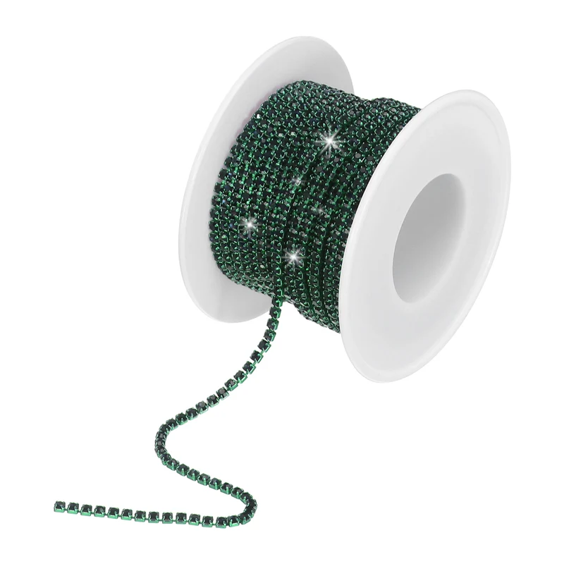 10 Yard 2mm Crystal Rhinestone Chain Dark Green Gems Dark Green Base