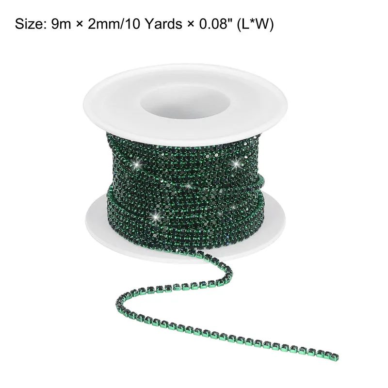 10 Yard 2mm Crystal Rhinestone Chain Dark Green Gems Dark Green Base