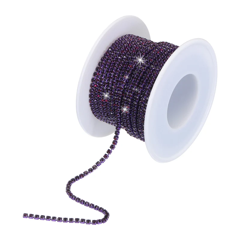 10 Yard 2mm Crystal Rhinestone Chain Dark Purple Gems Dark Purple Base