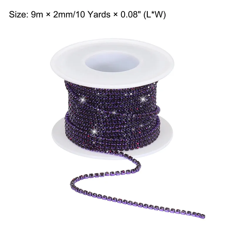 10 Yard 2mm Crystal Rhinestone Chain Dark Purple Gems Dark Purple Base