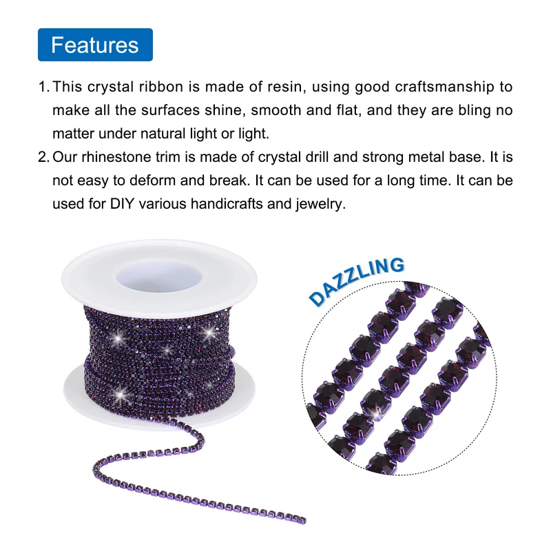 10 Yard 2mm Crystal Rhinestone Chain Dark Purple Gems Dark Purple Base