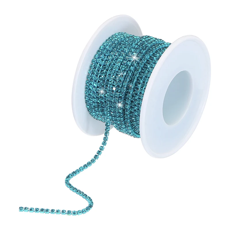 10 Yard 2mm Crystal Rhinestone Chain Lake Blue Gems Lake Blue Base