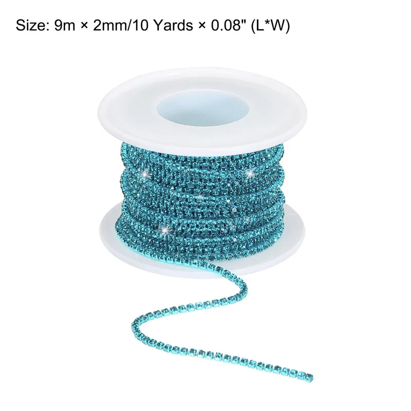 10 Yard 2mm Crystal Rhinestone Chain Lake Blue Gems Lake Blue Base
