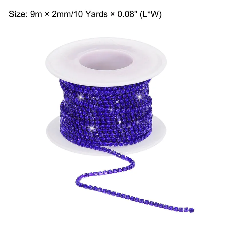 10 Yard 2mm Crystal Rhinestone Chain Dark Blue Gems Dark Blue Base