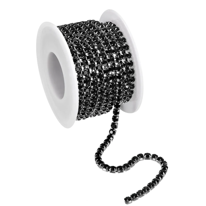 5.5 Yards Crystal Rhinestone Chain, 4mm Close Claw Chain Trim Black