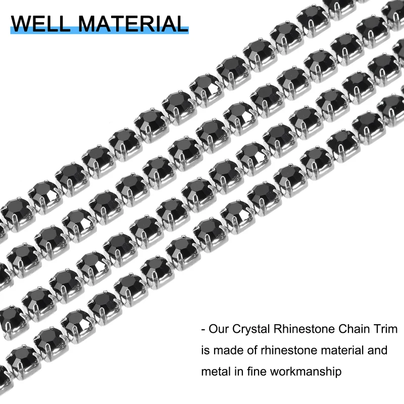 5.5 Yards Crystal Rhinestone Chain, 4mm Close Claw Chain Trim Black