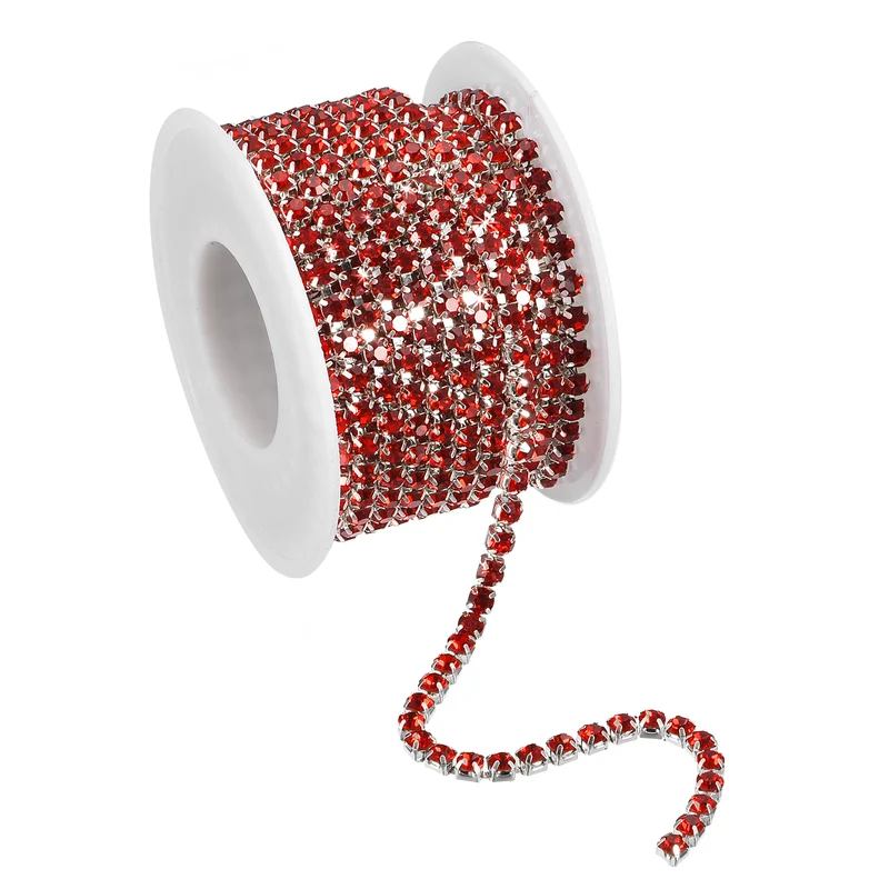 5.5 Yards Crystal Rhinestone Chain, 4mm Close Claw Chain Trim Dark Red