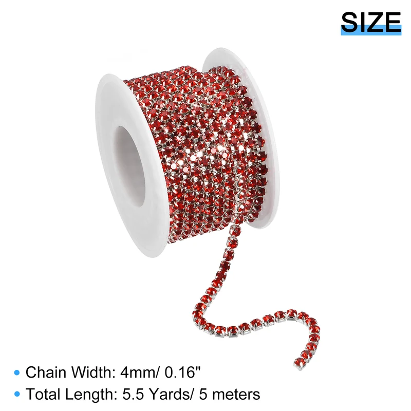5.5 Yards Crystal Rhinestone Chain, 4mm Close Claw Chain Trim Dark Red