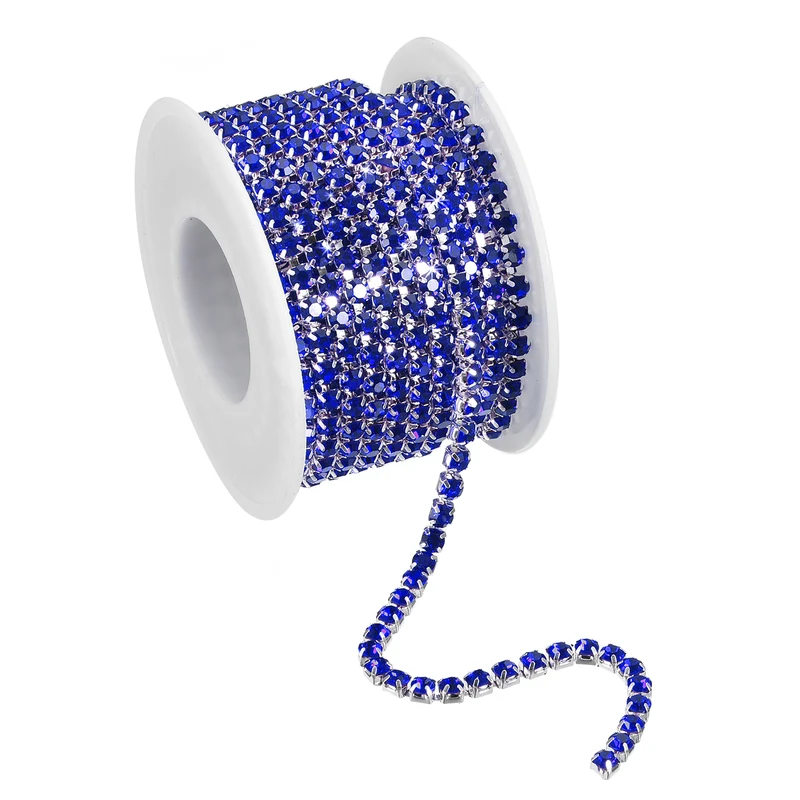 5.5 Yards Crystal Rhinestone Chain, 4mm Close Claw Chain Trim Sapphire