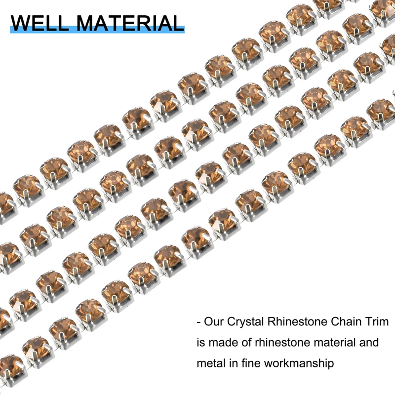 5.5 Yards Crystal Rhinestone Chain, 4mm Close Claw Chain Trim Crystal Yellow