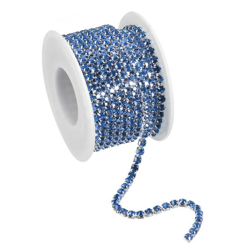 5.5 Yards Crystal Rhinestone Chain, 4mm Close Claw Chain Trim Light Blue