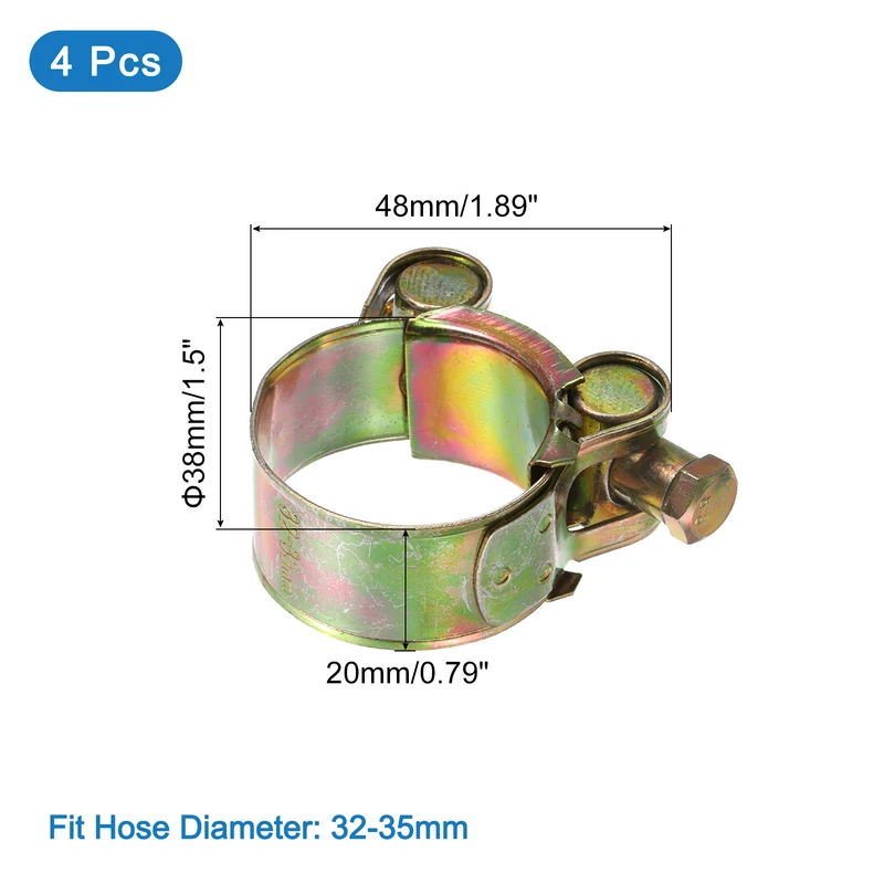 4Pcs T-Bolt Hose Clamps, 32-35mm/1.26"-1.38" ID Range, Iron