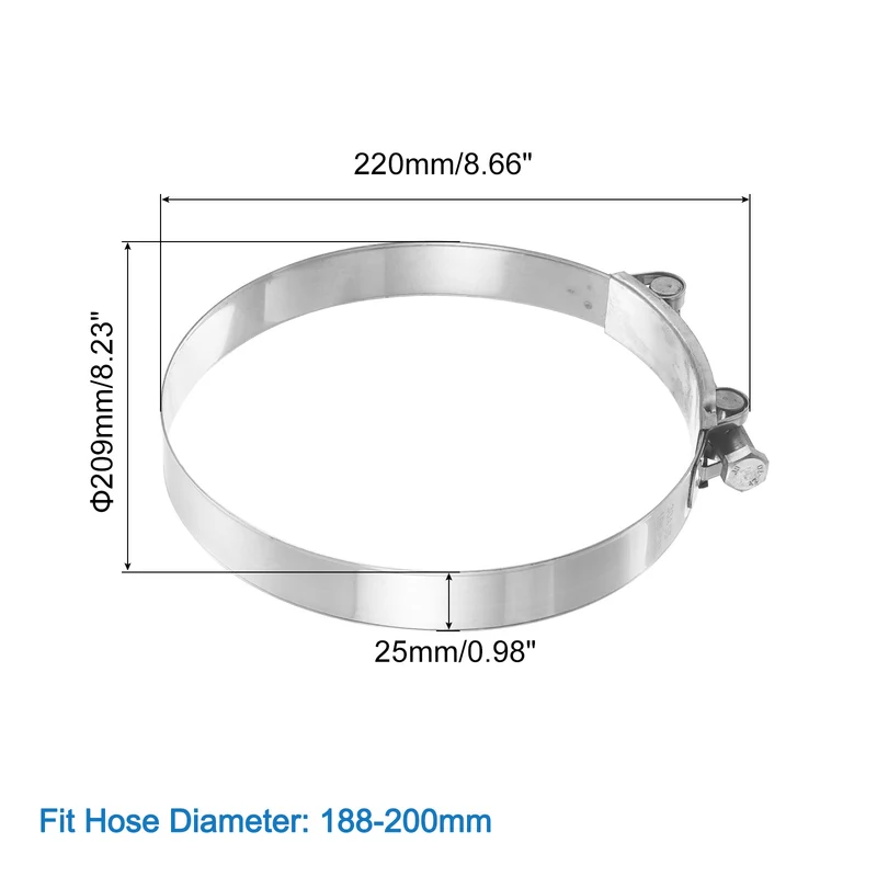 1Pcs T-Bolt Hose Clamps, 188-200mm/7.4"-7.87" ID Range for Truck Exhaust