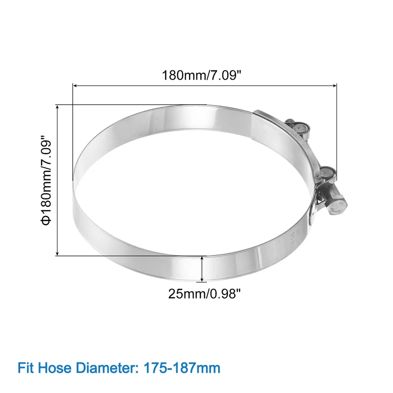 1Pcs T-Bolt Hose Clamps, 175-187mm/6.89"-7.36" ID Range for Truck Exhaust